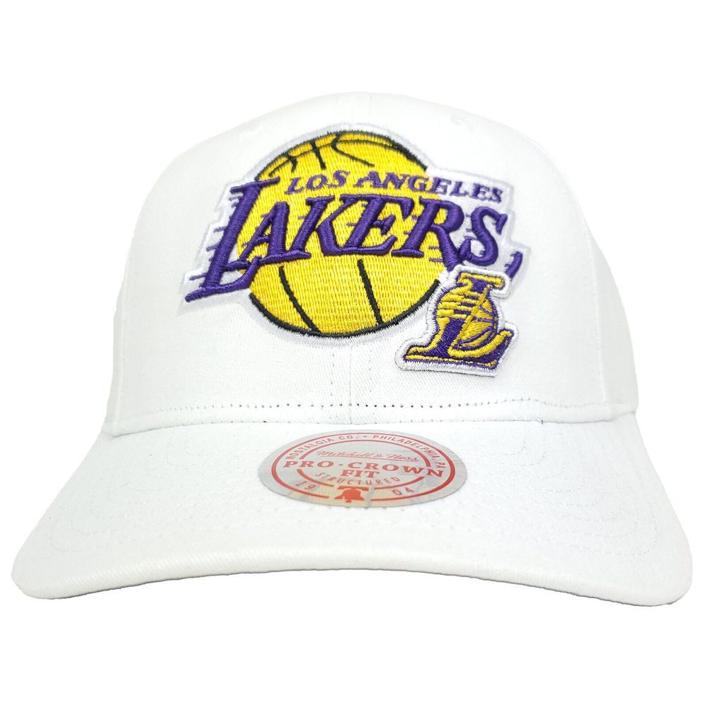 LA Lakers Mitchell & Ness Pro Fit Snapback Cap Hat 3D Logo White NWT‎